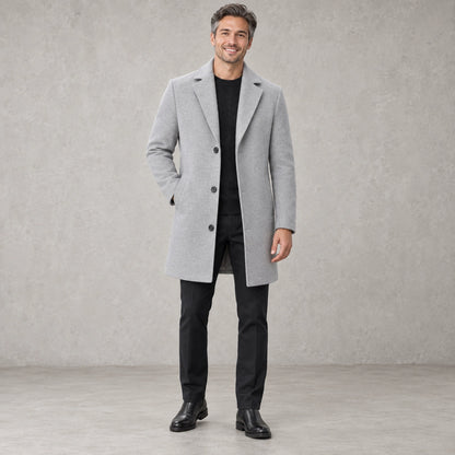 Men's Synthetic Blend Long Winter Coat — Noah Light Gray front — view 3