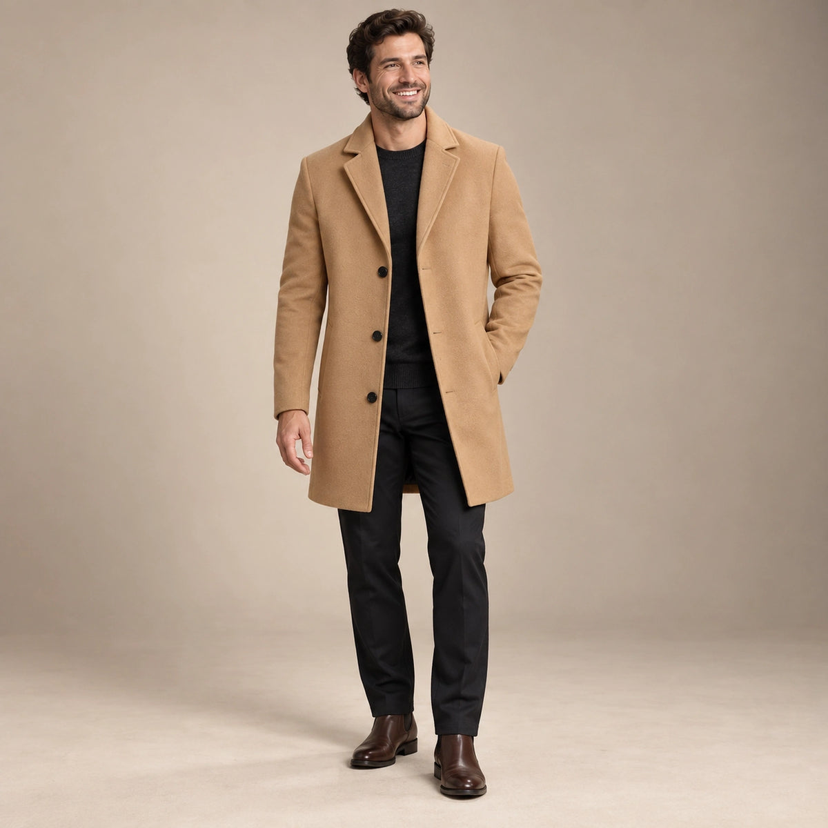 Men's Synthetic Blend Long Winter Coat — Noah Camel alternate angle — view 5