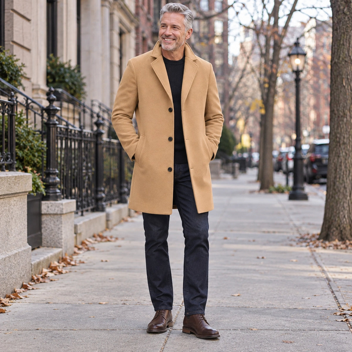 Men's Synthetic Blend Long Winter Coat — Noah Camel 1 — view 6