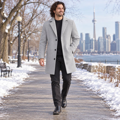 Men's Synthetic Blend Long Winter Coat — Noah Light Gray 2 — view 7