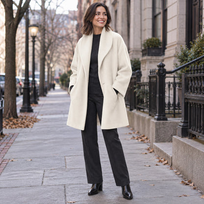 winter coat — Usa and Canada October–December 1; Cream; complete product worn by a happy adult model — view 10