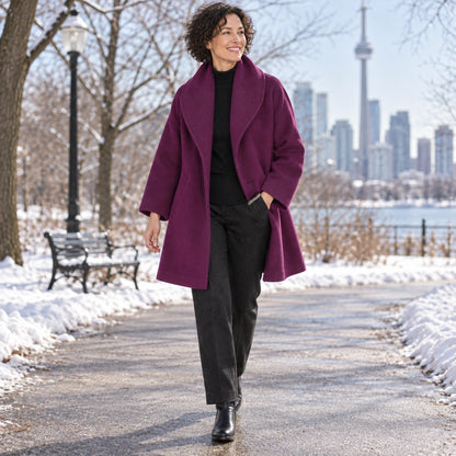 winter coat — Usa and Canada October–December 2; Purple; complete product worn by a happy adult model — view 11
