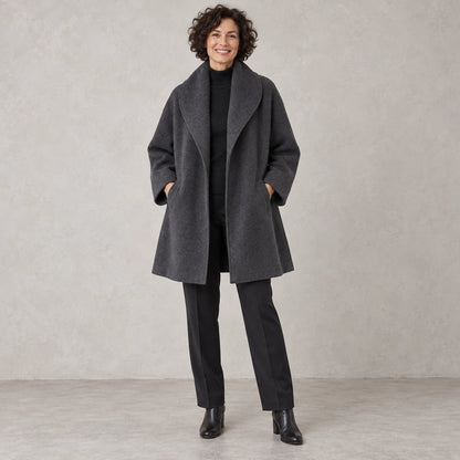 winter coat — Full front view; Charcoal; complete product worn by a happy adult model — view 5