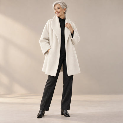 winter coat — Usa and Canada October–December alternate angle; Cream; complete product worn by a happy adult model — view 9