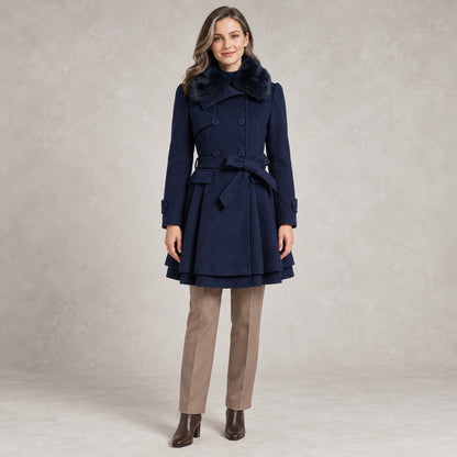 winter coat — Full front view; Navy Blue; complete product worn by a happy adult model — view 3