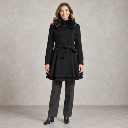 winter coat — Full front view; Black; complete product worn by a happy adult model — view 4