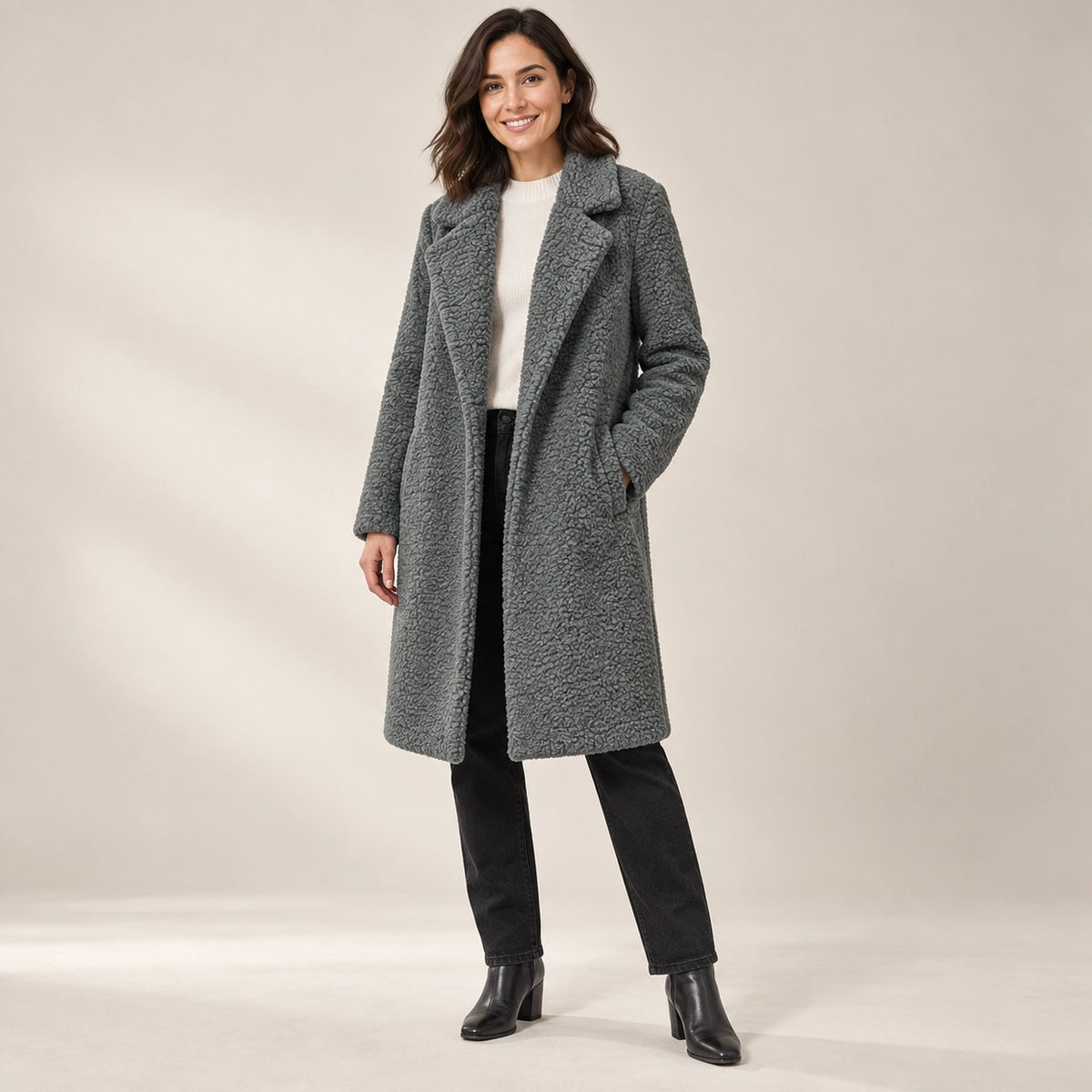 winter coat — Usa and Canada October–December alternate angle; Slate Gray; complete product worn by a happy adult — view 13