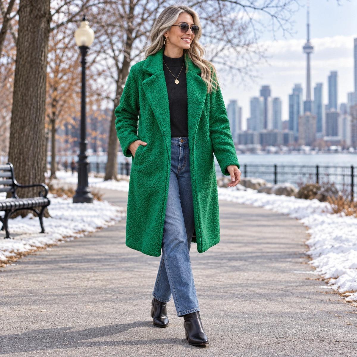 winter coat — Usa and Canada October–December 2; Green; complete product worn by a happy adult model — view 15