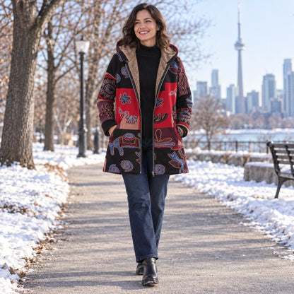 winter coat — Usa and Canada October–December 2; Multicolor Geometric; complete product worn by a happy adult model — view 13