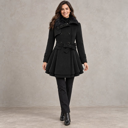 winter coat — Full front view; Black; complete product worn by a happy adult model — view 2