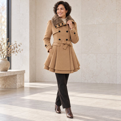 winter coat — Usa and Canada October–December three quarter view; Camel; complete product worn by a happy adult — view 5