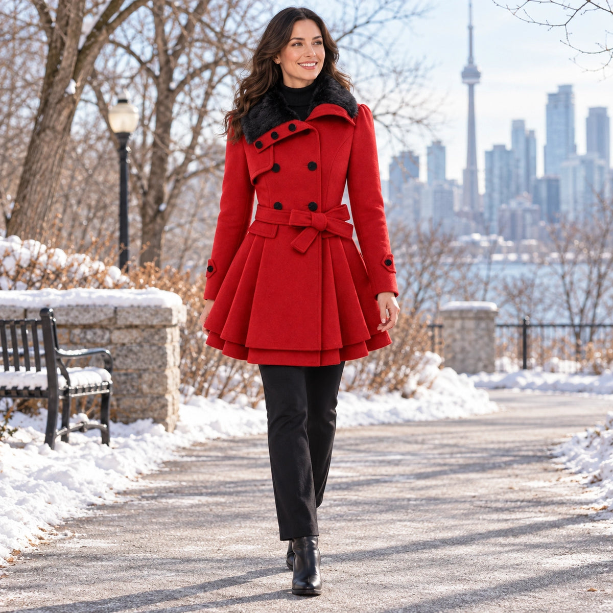 winter coat — Usa and Canada October–December 2; Red; complete product worn by a happy adult model — view 8