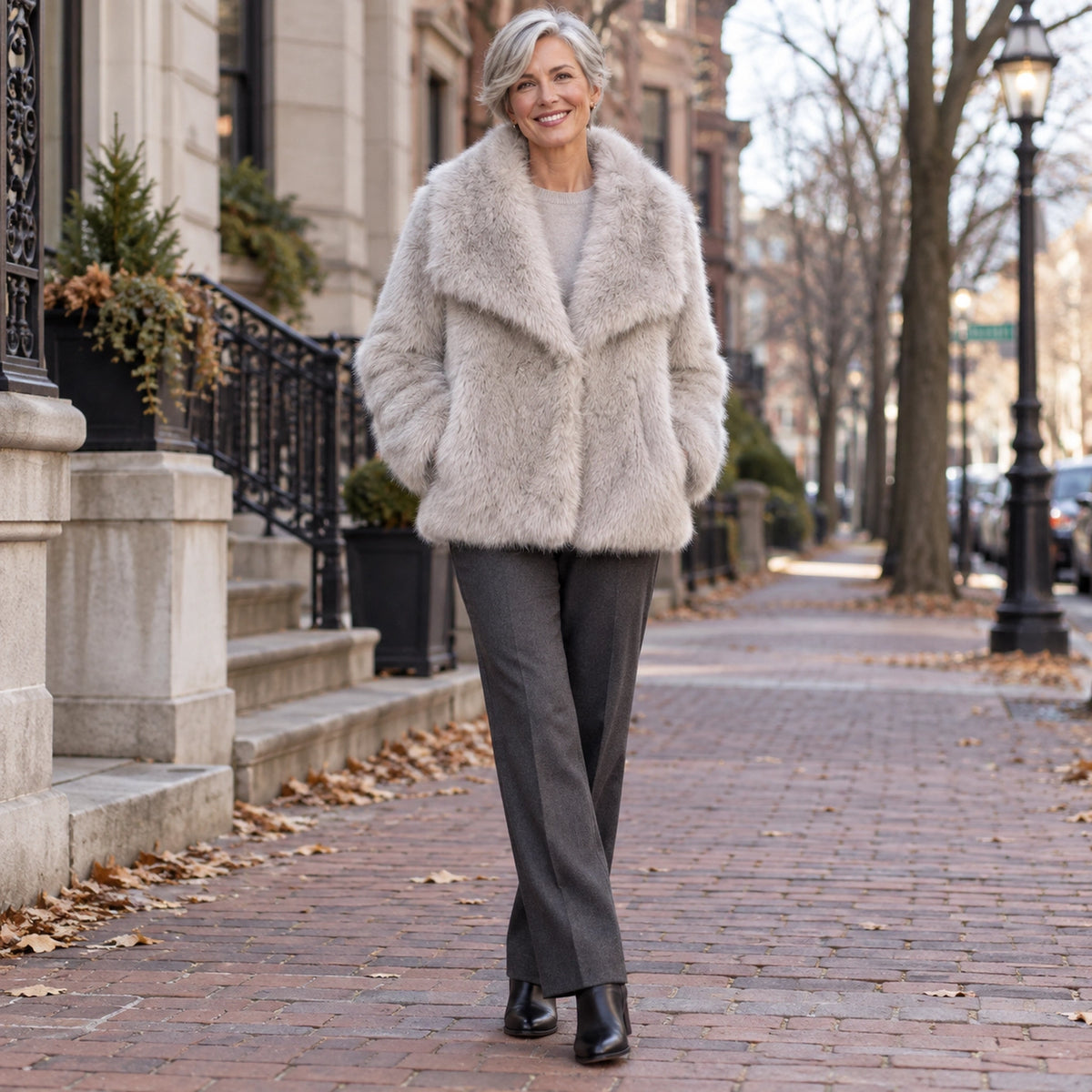 winter coat — Usa and Canada October–December 1; Light Gray; complete product worn by a happy adult model — view 6