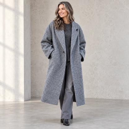 winter coat — Usa and Canada October–December three quarter view; Gray; complete product worn by a happy adult model — view 9