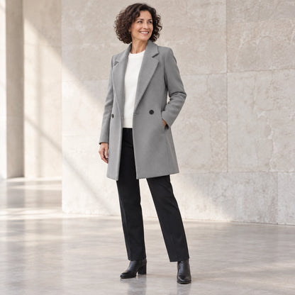 winter coat — Usa and Canada October–December three quarter view; Gray; complete product worn by a happy adult model — view 5